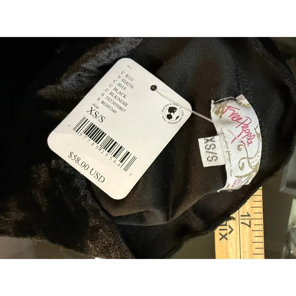 NWT Free People Velvet Velour Super Crop Blouse Bell Sleeve Black Size XS/S - Picture 6 of 6